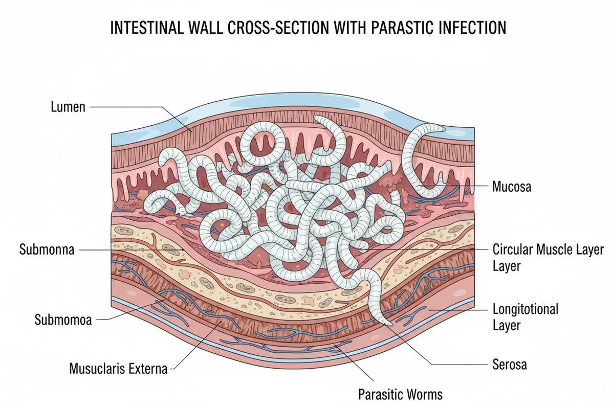 intestinal wall cavity worms